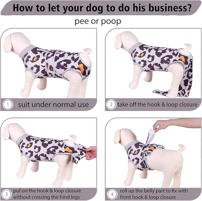 PetWarm Dog Post Surgery Suit, After Surgery Onesie for Male Female Dogs, Prevents Licking, Cotton Protect Abdominal, Dog Cone E-Collar Alternative, Leopard Pattern, Green Grey, 2XL