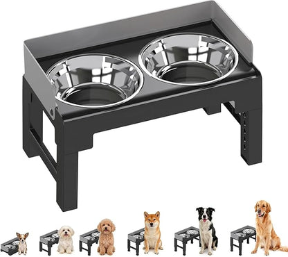 PAKEWAY Elevated Dog Bowls, Spill Proof, Tiltable Dog Feeder with 2 Stainless Steel Bowls, 6 Height Adjustable Raised Bowl