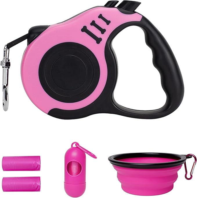 Retractable Dog Leash Automatic Telescopic Tractor Dog Tape, Pet Tape 10/16 FT Durable and Convenient, with Folding Bowl, Dispenser, Rubbish Bags, Suitable for Small and Medium Dogs