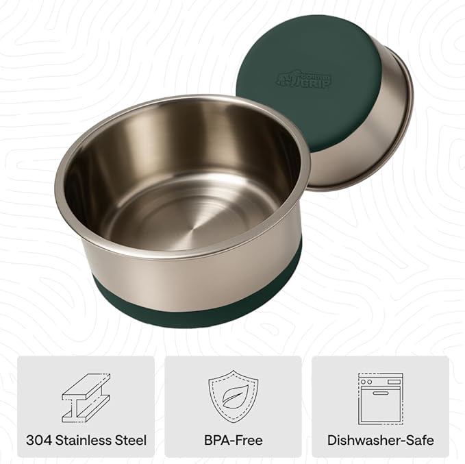 GORILLA GRIP Dog Bowls, Food Grade 304 Stainless Steel, Holds 6 Cups Each (48 fl oz) Food and Water Bowl for Feeding Dogs and Cats, Dishwasher Safe, Rust Resistant, BPA Free Rubber Base Set of 2 Green
