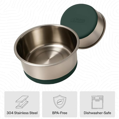 GORILLA GRIP Dog Bowls, Food Grade 304 Stainless Steel, Holds 6 Cups Each (48 fl oz) Food and Water Bowl for Feeding Dogs and Cats, Dishwasher Safe, Rust Resistant, BPA Free Rubber Base Set of 2 Green