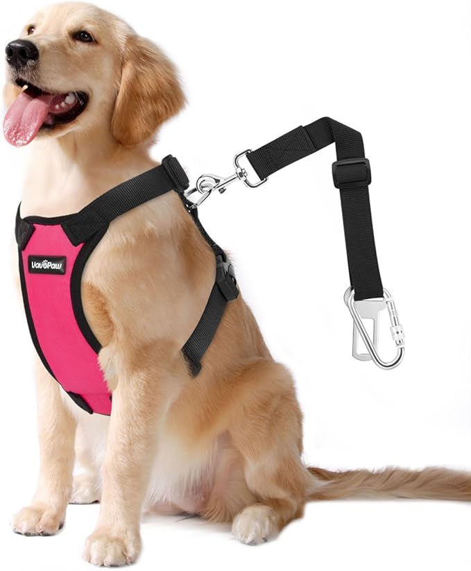VavoPaw Dog Seat Belt, Safety Vest Dog Car Harness with Adjustable Buckle Dog Seat Belt for Vehicle Nylon Pet Safety Seat Belts Heavy Duty(XXL, Magenta)