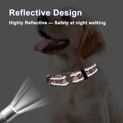 Reflective Martingale Collar for Dogs Nylon Training Collar with No Buckle No Pull Cute Dog Collar for Large Dogs（Pink Cherry，L）