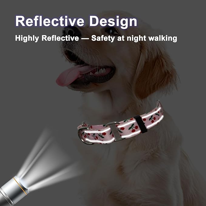 Reflective Martingale Collar for Dogs Nylon Training Collar with No Buckle No Pull Cute Dog Collar for Medium Dogs（Pink Cherry，M）