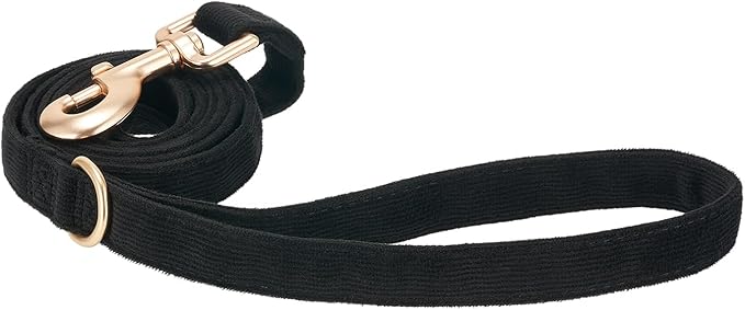 Soft Cotton Dog Leash, 5 Ft Heavy Duty Corduroy Dog Leashes with Gold Metal Hook for Small Medium Large Dogs,Medium,Black