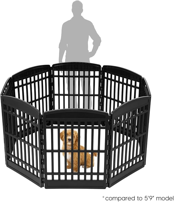 IRIS USA Dog Playpen 34" Tall Dog Playpen Indoor – 8-Panel Puppy Playpen, 63 x 63 x 35, Extra Tall Dog Play Pen Indoors for Large Dogs, Plastic Pet Playpen, Indoor Dog Pen, Black