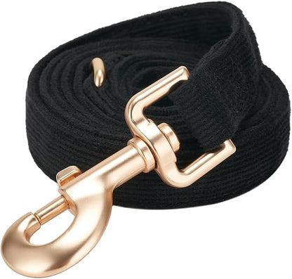 Soft Cotton Dog Leash, 5 Ft Heavy Duty Corduroy Dog Leashes with Gold Metal Hook for Small Medium Large Dogs,Medium,Black