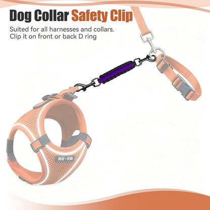 Dog Collar Safety Clip with Dual Clasps,Handmade Backup Safety Strap for Dog Harness, Collars and No Pull Harness Connectors (Black & Purple)
