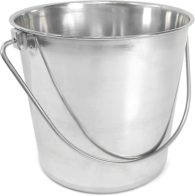 1.5 Gallon Heavy Duty Stainless Steel Bucket - Rust-Resistant Metal Bucket for Feeding & Watering Pets, Livestock & Cleaning - Perfect for Crates, Kennels, Cages & Hang on Fences - 6 Quart