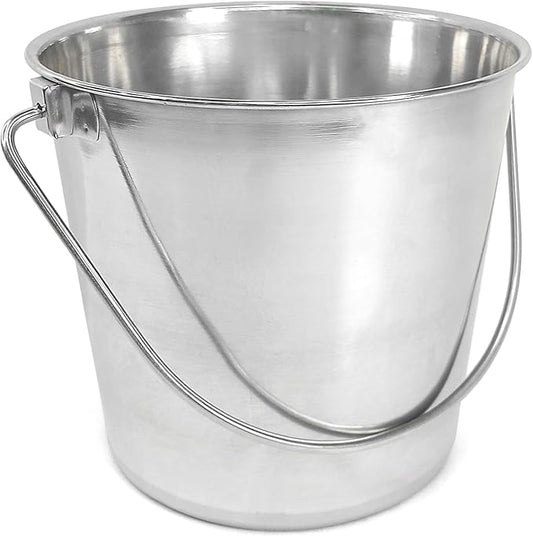 1.5 Gallon Heavy Duty Stainless Steel Bucket - Rust-Resistant Metal Bucket for Feeding & Watering Pets, Livestock & Cleaning - Perfect for Crates, Kennels, Cages & Hang on Fences - 6 Quart