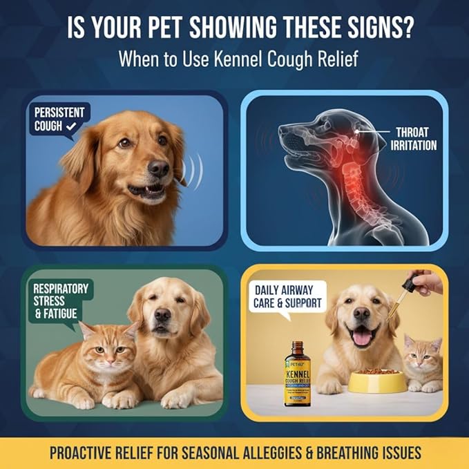 Kennel Cough Relief for Dogs & Cats - Natural Herbal Drops for Persistent Cough, Throat Irritation & Seasonal Allergies - Respiratory & Immune Support - Chicken Flavor