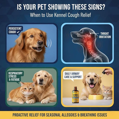 Kennel Cough Relief for Dogs & Cats - Natural Herbal Drops for Persistent Cough, Throat Irritation & Seasonal Allergies - Respiratory & Immune Support - Chicken Flavor