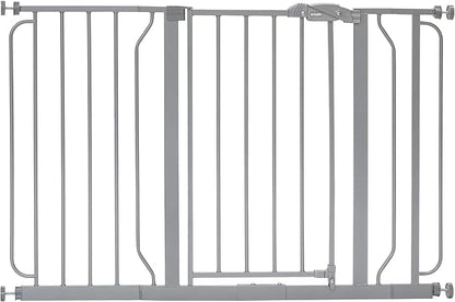 Regalo Safety 29-49" Easy Step Extra Wide Baby Gate for Doorways & Bottom of Stairs, Pressure Mounted Safety Gate with Door for Babies, Toddlers & Pets, Platinum