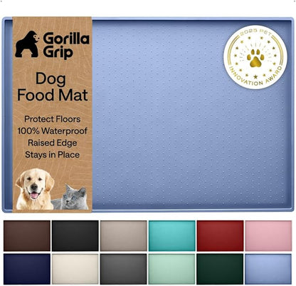 GORILLA GRIP 100% Waterproof Raised Edge BPA Free Silicone Pet Feeding Mat, Dog Cat Food Mats Contain Spills Protects Floors, Placemats for Cats and Dogs Water Bowl, Pets Accessories 32x24 Blue