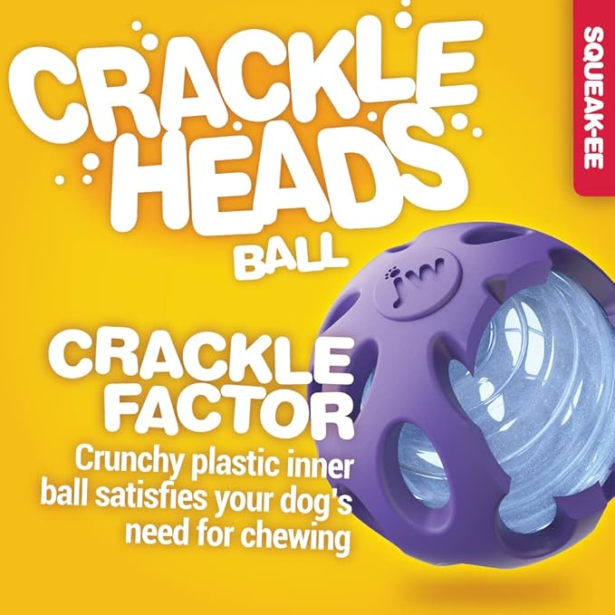 Petmate Crackle Heads Crackle Ball Crunchy Noise Chew Fetch Toy for Dogs Assorted Colors,Medium 3' Diameter,(Pack of 2)