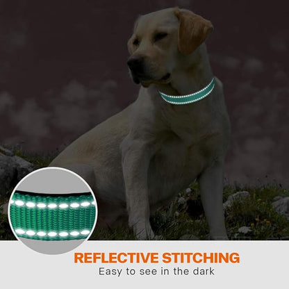 Taglory 16-24" Length, 1" Wide Dog Collar and Leash Set, 1/2" x 6 FT Highly Reflective Threads Dog Leash for Medium and Large Dogs,Turquoise