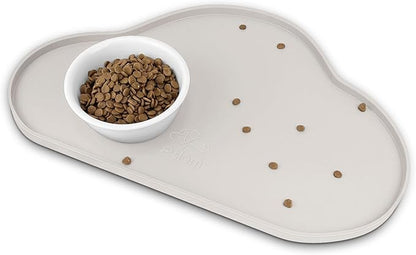 Ptlom Dog Food Mat Anti-Slip Dog Bowl Mats for Food and Water, Waterproof Pet Placemat Prevent Messy Spills to Floor, High-Lips Puppy Feeding Trays for Small Medium Large Dogs Cats, Silicone, Cream