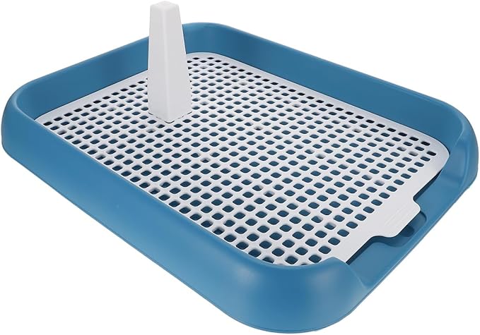 ULTECHNOVO Dog Potty Tray with Wall Post: Indoor Puppy Training Toilet Blue Plastic Mesh Grate, Pee Pad Holder for Male Dogs, Keeps Paws Dry, Portable Pet Litter Box for Apartment