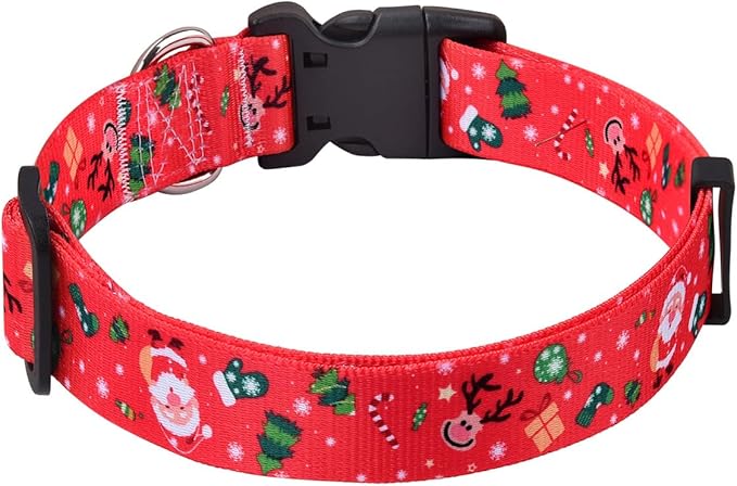 Mihqy Christmas Dog Collar - Premium Adjustable Dog Collar for Small Medium Large Dogs (Christmas,L)