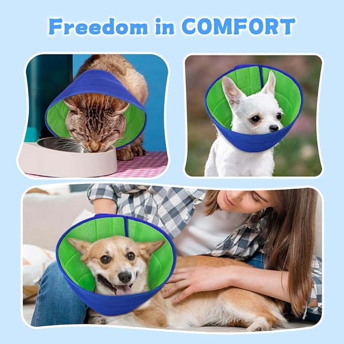 Inspack Soft Dog Cone Collar Alternative, E Cones for Small Dogs, Cats & Puppies to Stop Licking After Surgery, High-Density Fabric Comfortable Elizabethan Recovery Collar, Blue Pro, S