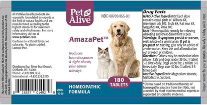 AmazaPet – Dog Cough & Respiratory Support Tablets – Supports Healthy Lung Function & Easy Breathing – Safe for Dogs & Cats – Comfort for Occasional Cough, Throat & Bronchial Wellness – 180 Tablets