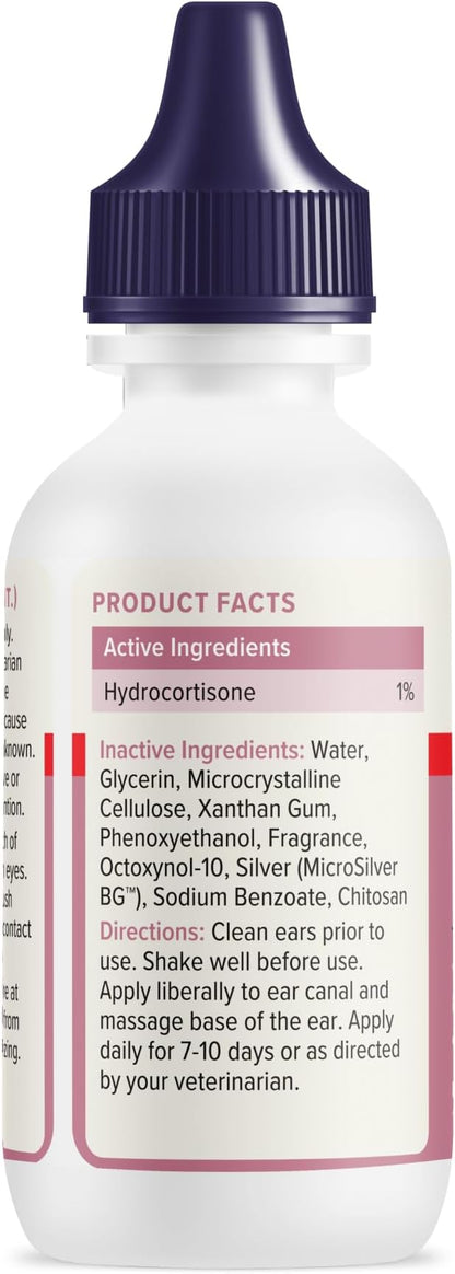 Vetnique Oticbliss Cat & Dog Ear Infection Treatment | Dog Ear Allergy Relief Drops, MicroSilver Yeast Infection Treatment for Dogs, Hydrocortisone for Itching, Redness Swelling (Ear Infection Drops)