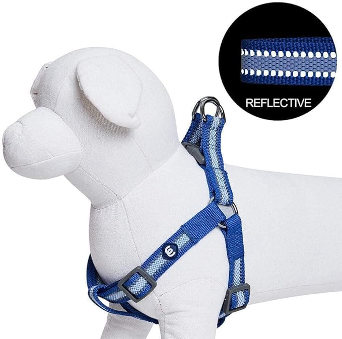 Blueberry Pet Essentials Reflective Back to Basics Matching Dog Harness and Leash Set, Navy Blue, Adjustable Harness with 5 ft Leash for Medium Dogs