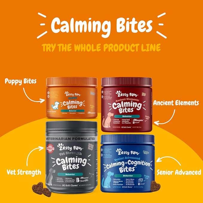 Zesty Paws Vet Strength Calming Chews for Dogs - for Everyday Stress, Relaxation, Composure, and Separation Smoked Turkey 90 Count (Pack of 2)
