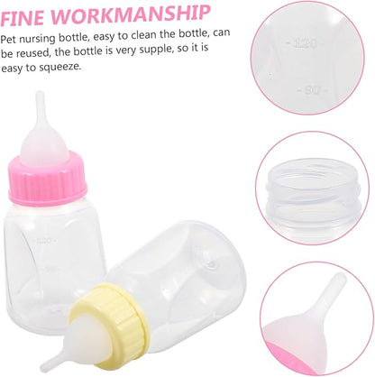 2pcs Kitten Nursing Bottles Soft Easy to Squeeze Pet Feeder for Kittens and Puppies Durable Milk Bottles for Newborns Reusable and Convenient Feeding Yellow Pink
