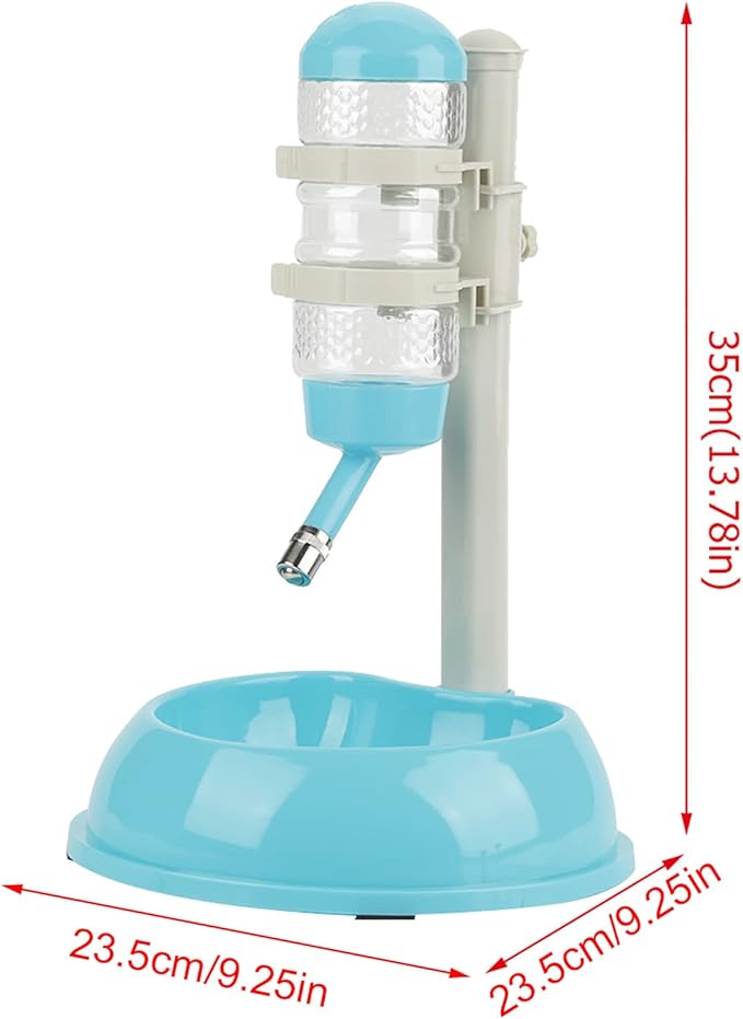Adjustable Dog Bowl Feeder, Food Grade Plastic Pet Drinking Water Bottle and Food Dish Set with Adjustable Height, for Small Medium Large Dogs (Blue)