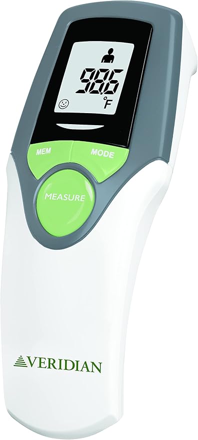 Veridian Healthcare Infrared Thermometer | Forehead Measurements | 1-Second Readout | Hygienic Non-Contact | Whole Family Care | 3-Year Warranty (Pack of 2)