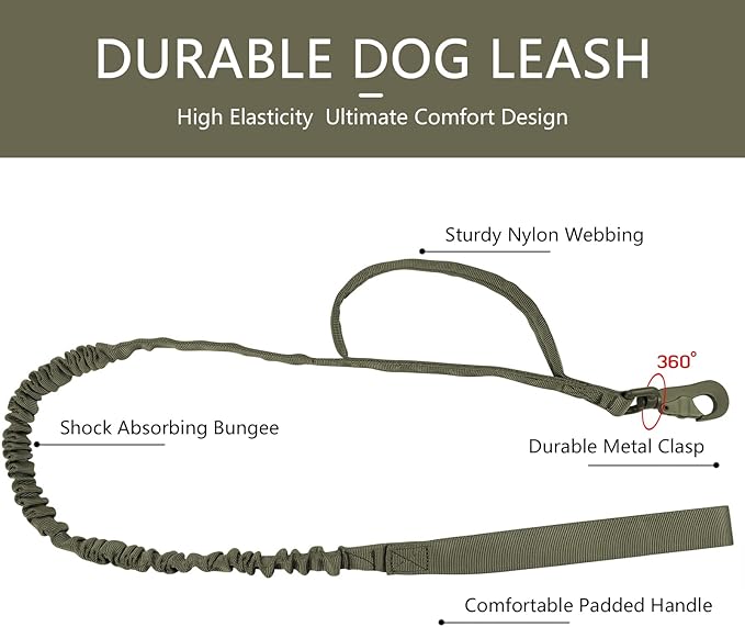 DAGANXI Tactical Dog Collar, Adjustable Military Training Nylon Dog Collar with Control Handle and Heavy Metal Buckle for Medium and Large Dogs, with Patches and Airtags Case (XL, Green-Set)