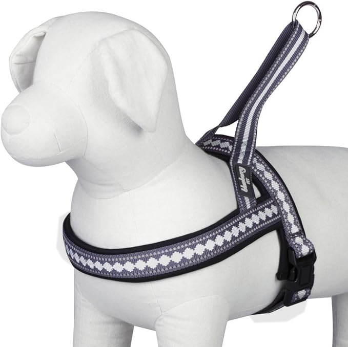 Blueberry Pet 4 Colors Soft & Comfy 3M Reflective Jacquard Padded Dog Harness, Chest Girth 30" - 38.5", Purple Grey, Large, Adjustable Harnesses for Dogs
