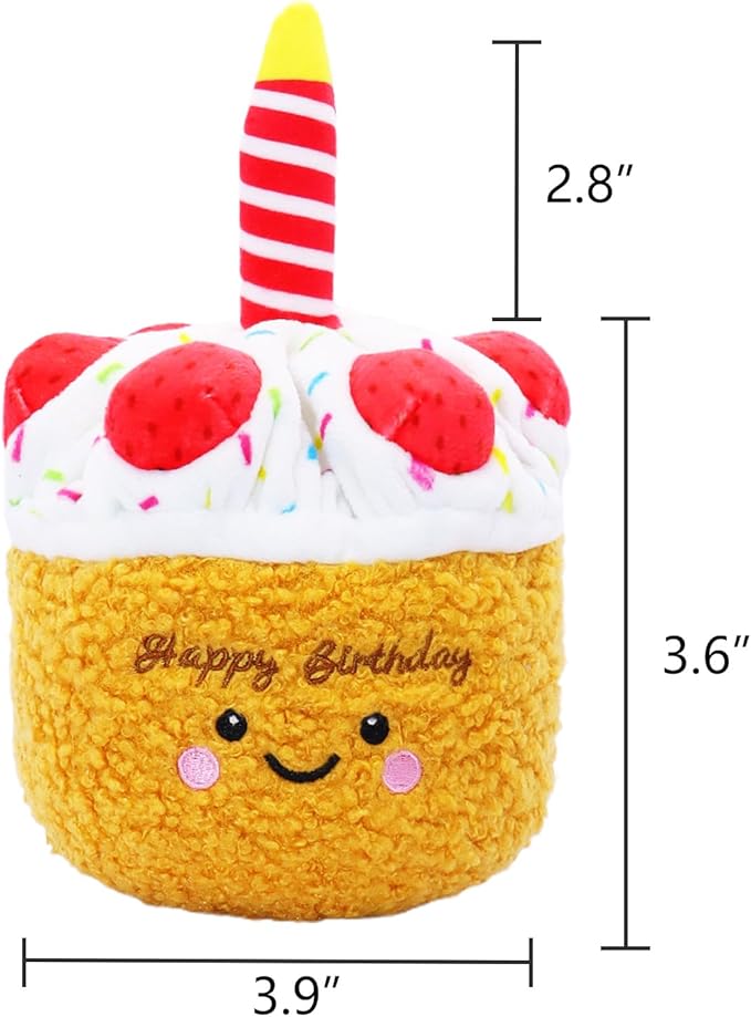 DODODOLA Stuffed Dog Toys Durable Plush Dog Toy with Crinkle Paper Cute Elephant Squeaky Dog Toys Dog Chew Toys for Medium Large Breed (Yellow Birthday Cake)