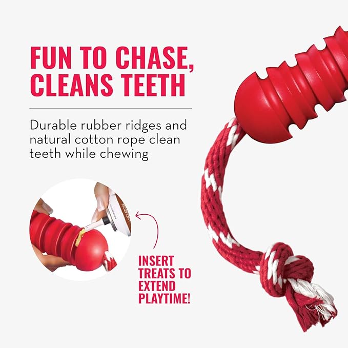 KONG Dental with Rope- for Dog Dental Care - Stuffable Chew Toy - Provides Chewing Outlet & Satisfies Instinctual Needs - Cleans Teeth & Gums - Made with Durable Natural Rubber - for Medium Dogs
