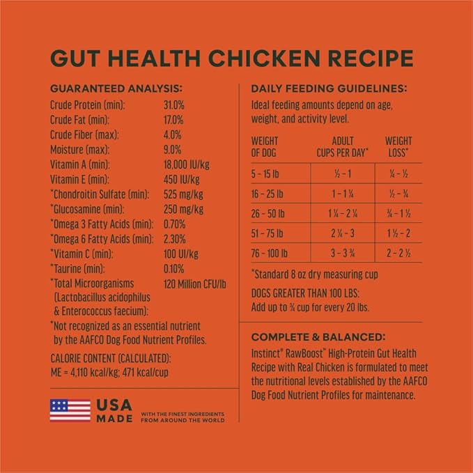 Instinct RawBoost Gut Health, Natural Dry Dog Food with FreshDried Raw, High Protein, Grain-Free Recipe - Real Chicken, 18 lb. Bag