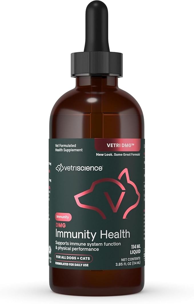 VetriScience DMG Immunity Health Easy-Dose Liquid, Immune Support Supplement for Dogs and Cats, Hypoallergenic, Support Performance, Stamina, Immune Response, (Dimethylglycine), 114 ml