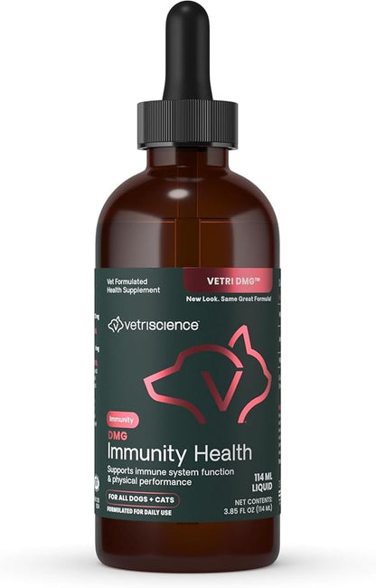 VetriScience DMG Immunity Health Easy-Dose Liquid, Immune Support Supplement for Dogs and Cats, Hypoallergenic, Support Performance, Stamina, Immune Response, (Dimethylglycine), 114 ml