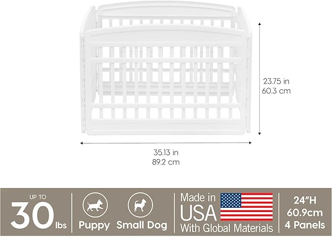 IRIS USA Dog Playpen 24" 4-Panel Puppy Playpen, 35 x 35 x 24, Puppy Fence, Dog Playpen, Dog Play Pen Indoors, Pet Fence, Puppies/Small Dogs, White