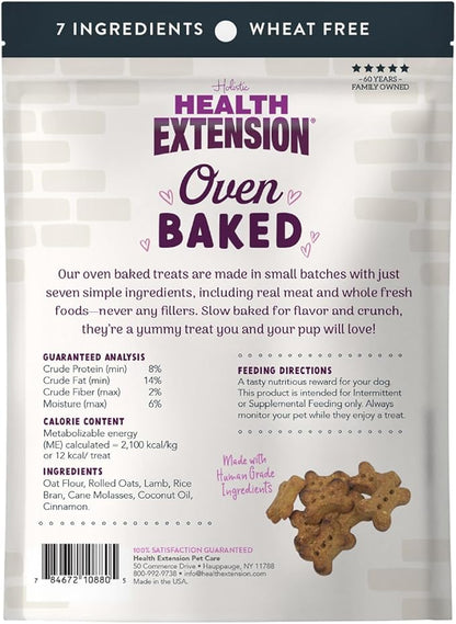 Health Extension Oven-Baked Dog Treats, Lamb Recipe – Gluten & Wheat-Free, Superfood-Infused, Crunchy Biscuits for Puppy Training (6oz)
