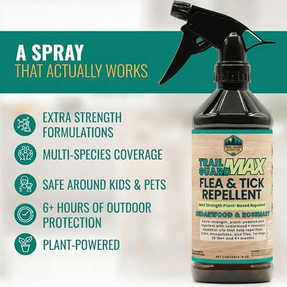 Trail Guard MAX - Natural Extra Strength Insect, Flea and Tick Spray for Dogs, Cats, People & Home (16oz MAX Strength, Cedarwood & Rosemary)