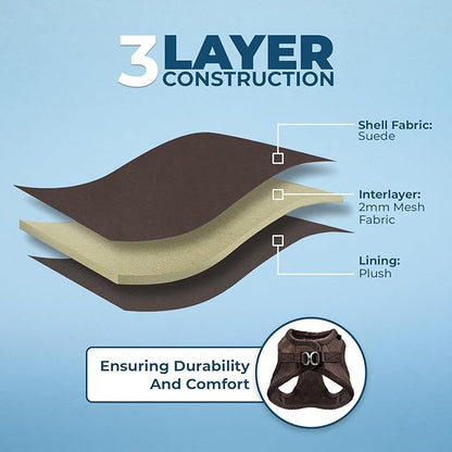 Best Pet Supplies - All Weather Plush, Reflective, No Pull Harness for Small, Medium Dogs, Cats - Secure with Hook & Loop Fastener, Buckle, Double D-Rings - Chocolate Suede, S