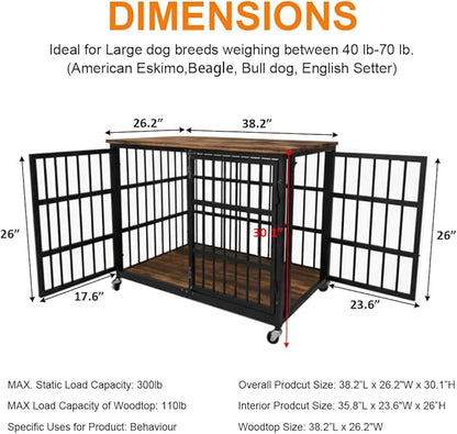 Boldbone 38 inch Dog Crate Furniture, Heavy Duty Dog Kennel Indoor for Large Dogs, Escape-Proof and Chew-Proof Wooden Dog Cage for high Anxiety Dog, Decorate House as TV Stand, End Table