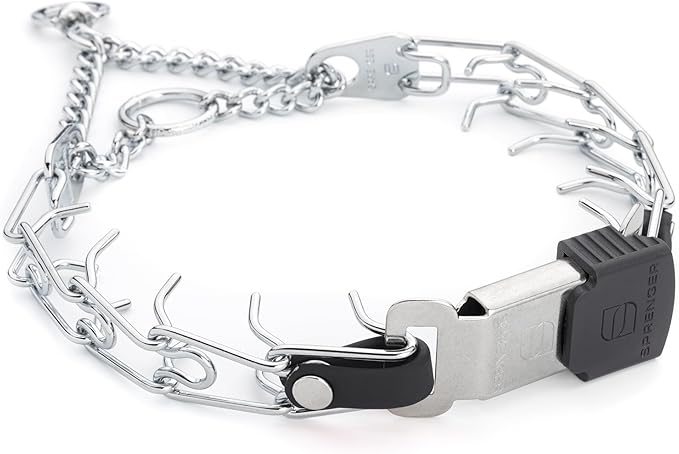 Herm Sprenger Prong Collar with Quick Release Cliclock Buckle & Biothane Insert & Swivel Ring | Chrome Plated Steel No Pull Dog Training Collar Made in Germany, Black 16in x 2.25mm Necks up to 13-14in