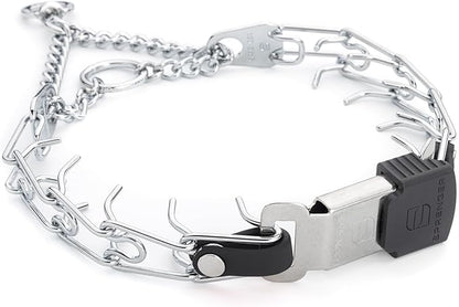 Herm Sprenger Prong Collar with Quick Release Cliclock Buckle & Biothane Insert & Swivel Ring | Chrome Plated Steel No Pull Dog Training Collar Made in Germany, Black 16in x 2.25mm Necks up to 13-14in