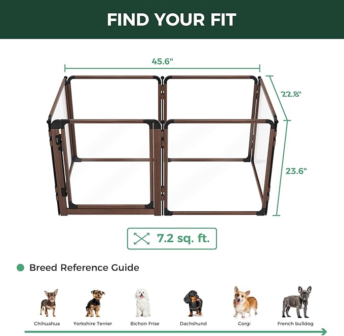 FXW AuraSpace Pro Acrylic Indoor Dog Playpen, Heavy-Duty with Metal Frame, 24" Height 6 Panels for Puppies & Small Dogs,Walnut│Patented