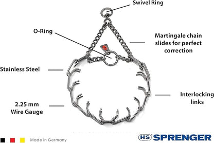 Herm Sprenger Stainless Steel Prong Dog Training Collar with Swivel Ultra-Plus Pet Pinch Collar No-Pull Collar for Dogs Made in Germany 2.25mm x 16in Small