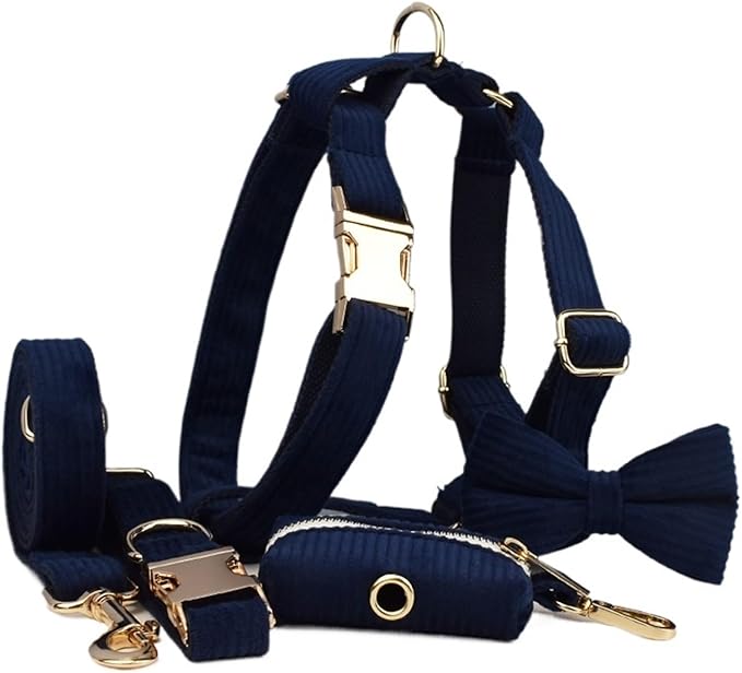Dog Leash, 5Pcs Corduroy Dog Harness Collar Leash Set with Poop Bags,Hands Free(5PCS set17,Medium)