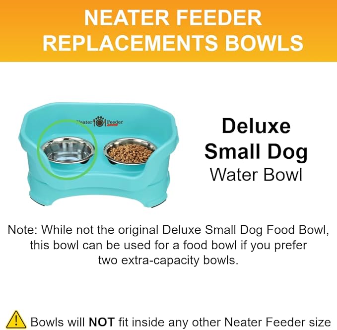 Neater Pet Brands 2.2 Cup (18 oz.) Stainless Steel Dog Bowls, Set of 2 Neater Feeder Replacement Bowls (Small Deluxe Model), Dog Food Bowl & Water Bowl, Dishwasher Safe Metal Dish for Cat & Small Dogs