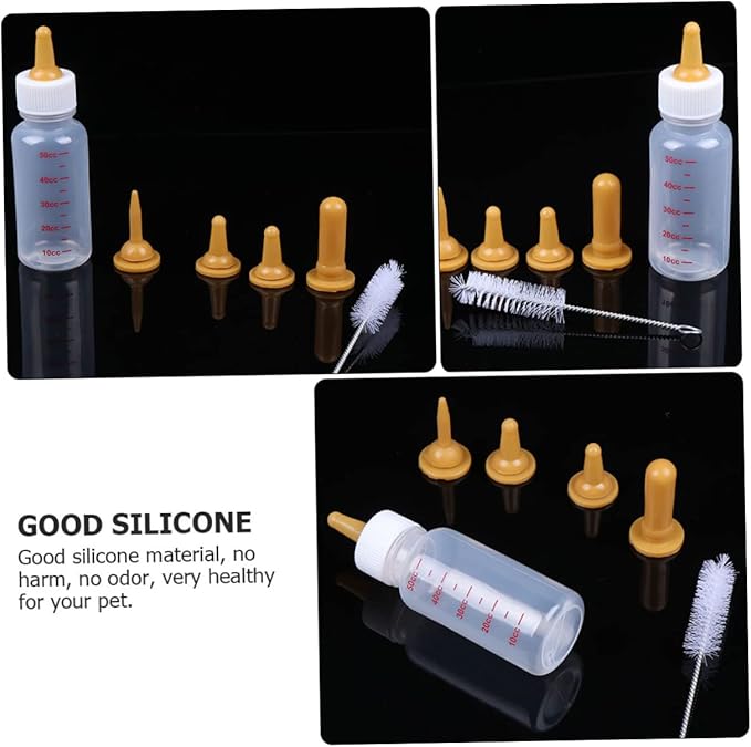 1Set Pet Nursing Bottle Kit Small Puppy Kitten Feeding with Nipples Portable Food Grade Milk Feeder for Newborn Animals Durable Lightweight